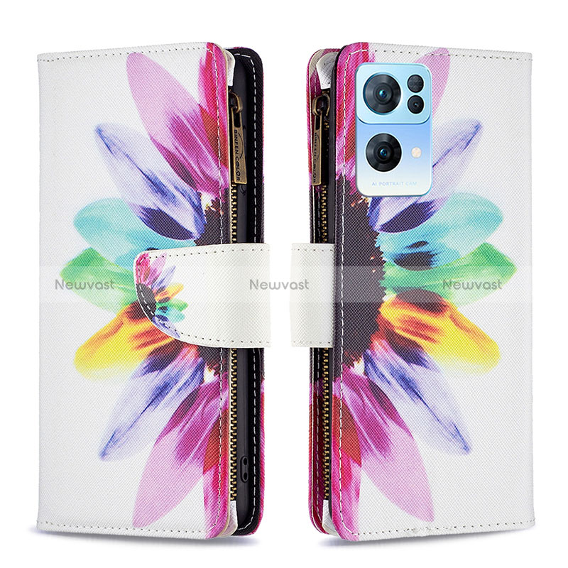 Leather Case Stands Fashionable Pattern Flip Cover Holder B04F for Oppo Reno7 Pro 5G Mixed