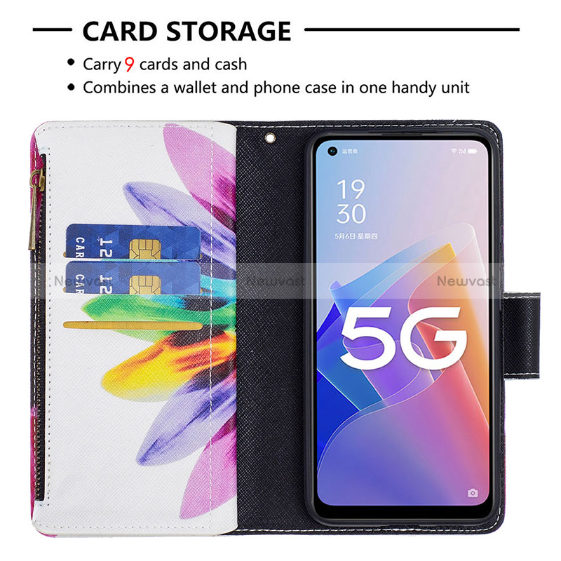 Leather Case Stands Fashionable Pattern Flip Cover Holder B04F for Oppo Reno8 Lite 5G