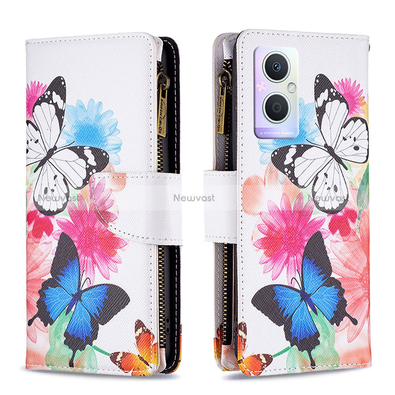 Leather Case Stands Fashionable Pattern Flip Cover Holder B04F for Oppo Reno8 Lite 5G Colorful