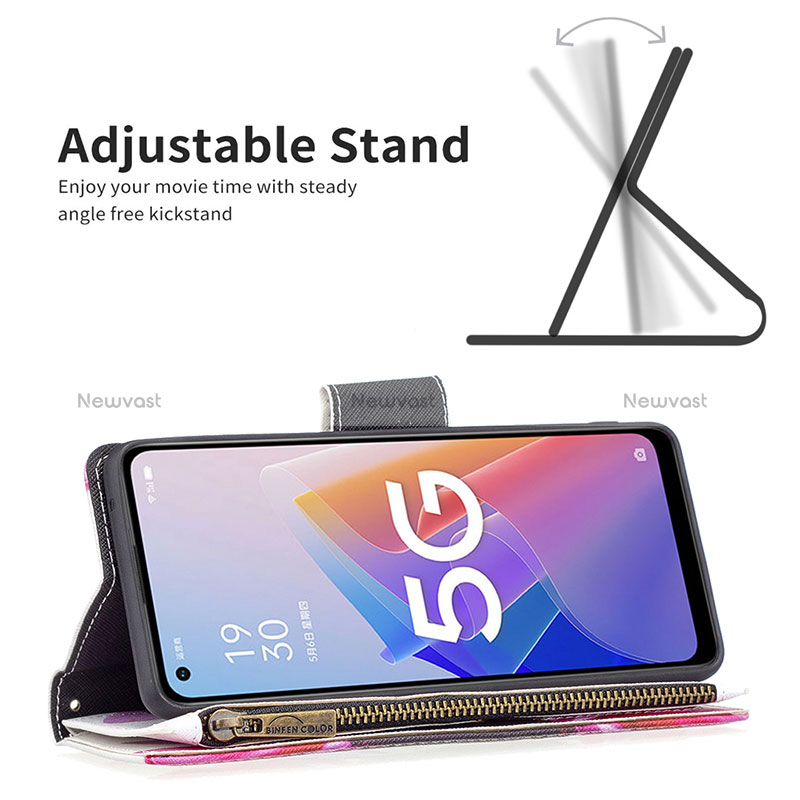 Leather Case Stands Fashionable Pattern Flip Cover Holder B04F for Oppo Reno8 Z 5G