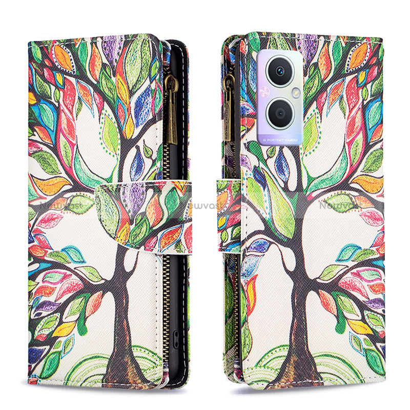 Leather Case Stands Fashionable Pattern Flip Cover Holder B04F for Oppo Reno8 Z 5G Green