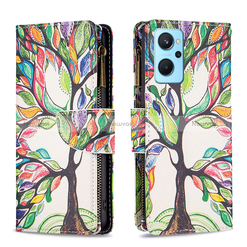 Leather Case Stands Fashionable Pattern Flip Cover Holder B04F for Realme 9i 4G