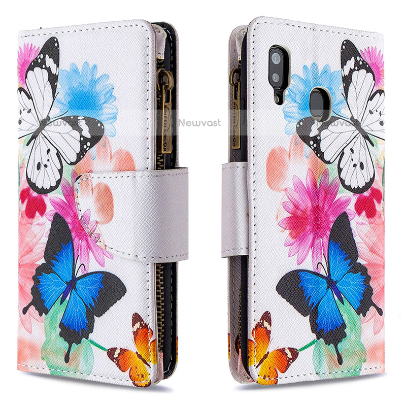 Leather Case Stands Fashionable Pattern Flip Cover Holder B04F for Samsung Galaxy A20 Colorful