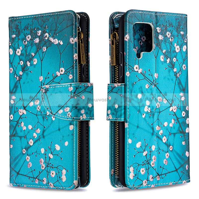 Leather Case Stands Fashionable Pattern Flip Cover Holder B04F for Samsung Galaxy A42 5G Cyan