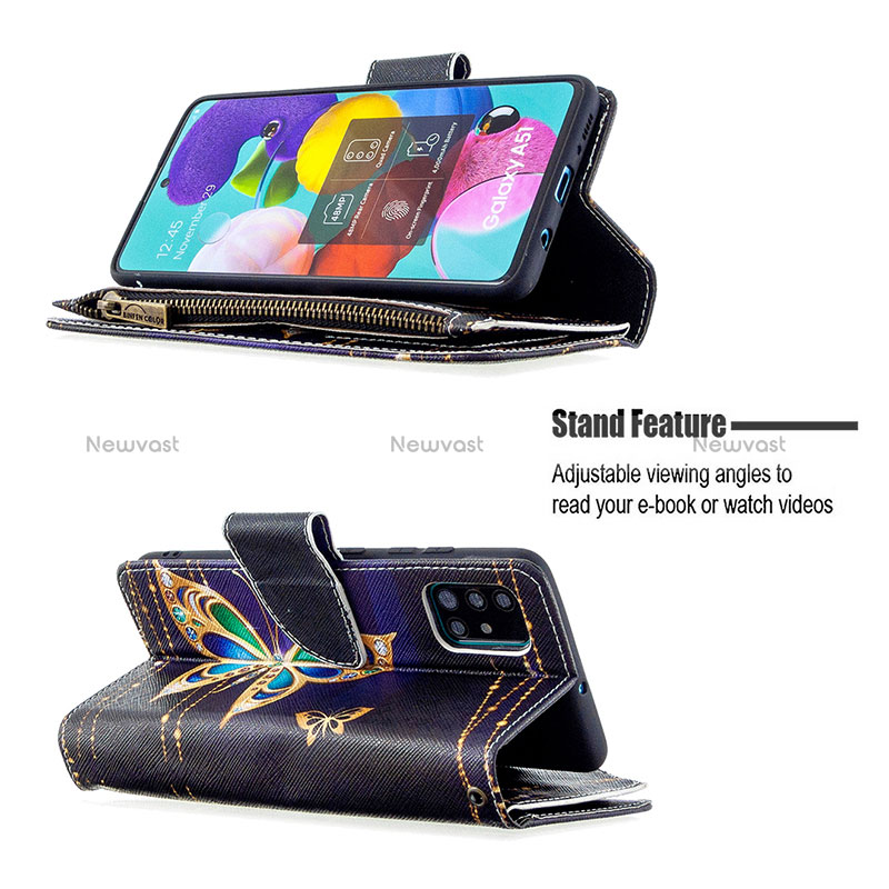 Leather Case Stands Fashionable Pattern Flip Cover Holder B04F for Samsung Galaxy A51 5G