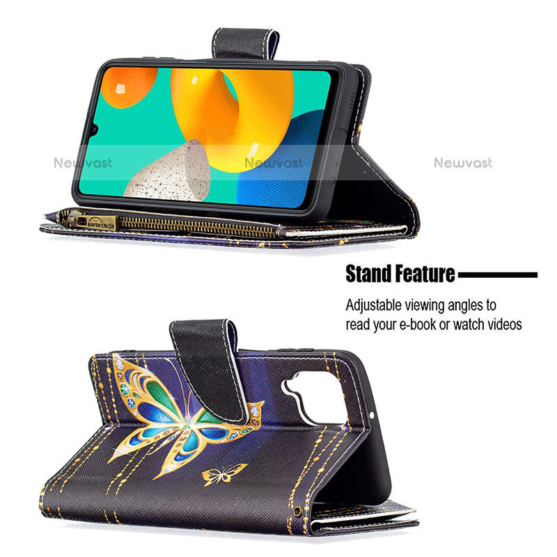 Leather Case Stands Fashionable Pattern Flip Cover Holder B04F for Samsung Galaxy M32 4G