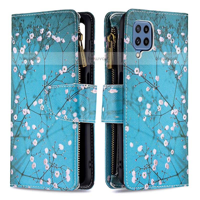 Leather Case Stands Fashionable Pattern Flip Cover Holder B04F for Samsung Galaxy M32 4G