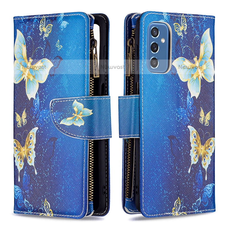 Leather Case Stands Fashionable Pattern Flip Cover Holder B04F for Samsung Galaxy M52 5G Blue