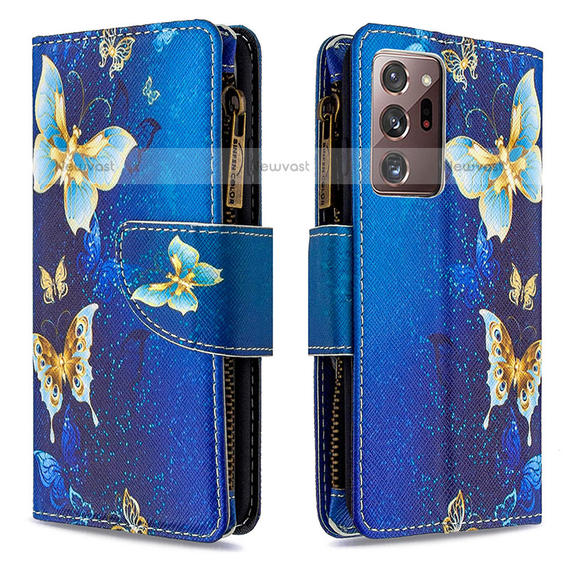 Leather Case Stands Fashionable Pattern Flip Cover Holder B04F for Samsung Galaxy Note 20 Ultra 5G Blue
