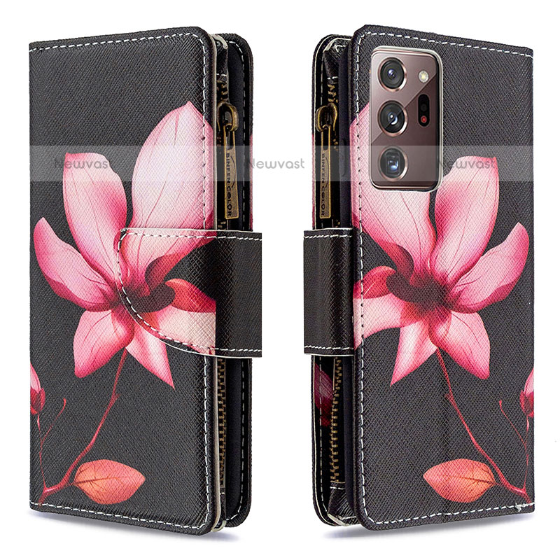 Leather Case Stands Fashionable Pattern Flip Cover Holder B04F for Samsung Galaxy Note 20 Ultra 5G Red