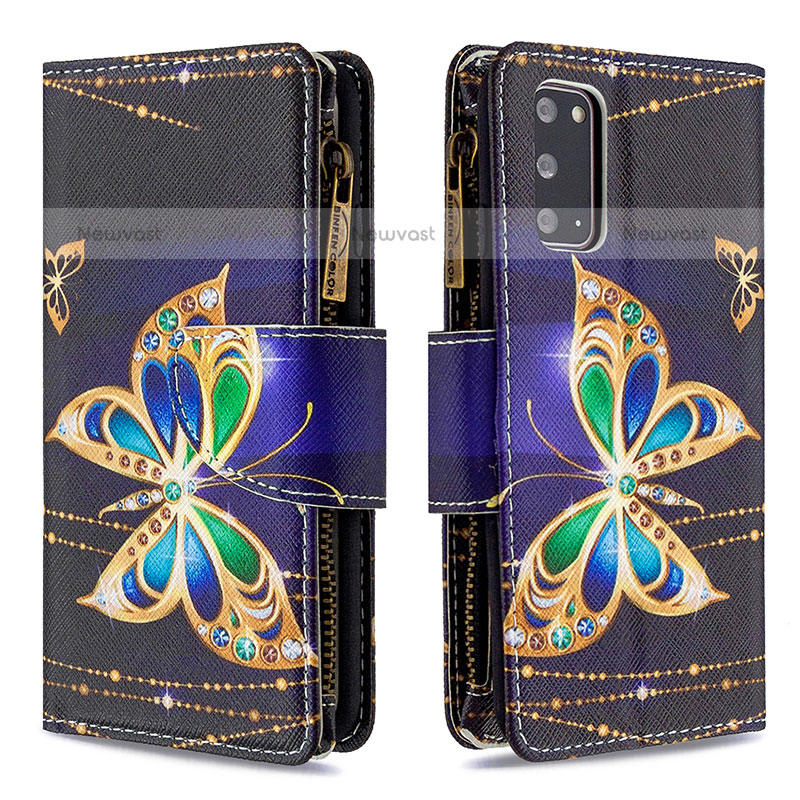 Leather Case Stands Fashionable Pattern Flip Cover Holder B04F for Samsung Galaxy S20 5G Black