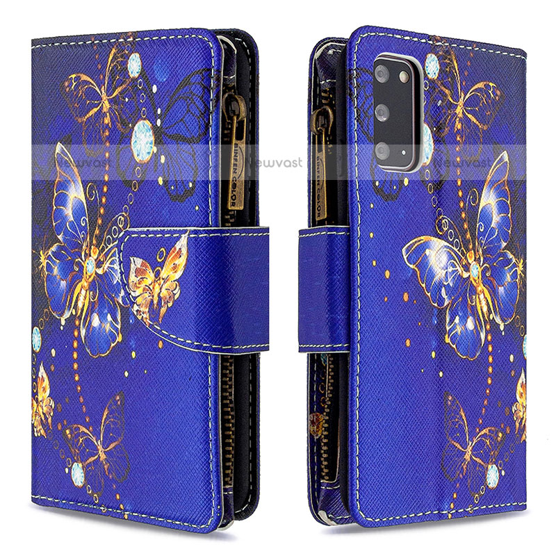 Leather Case Stands Fashionable Pattern Flip Cover Holder B04F for Samsung Galaxy S20 5G Navy Blue