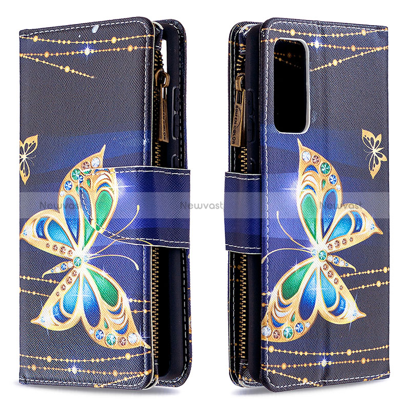 Leather Case Stands Fashionable Pattern Flip Cover Holder B04F for Samsung Galaxy S20 Lite 5G Black