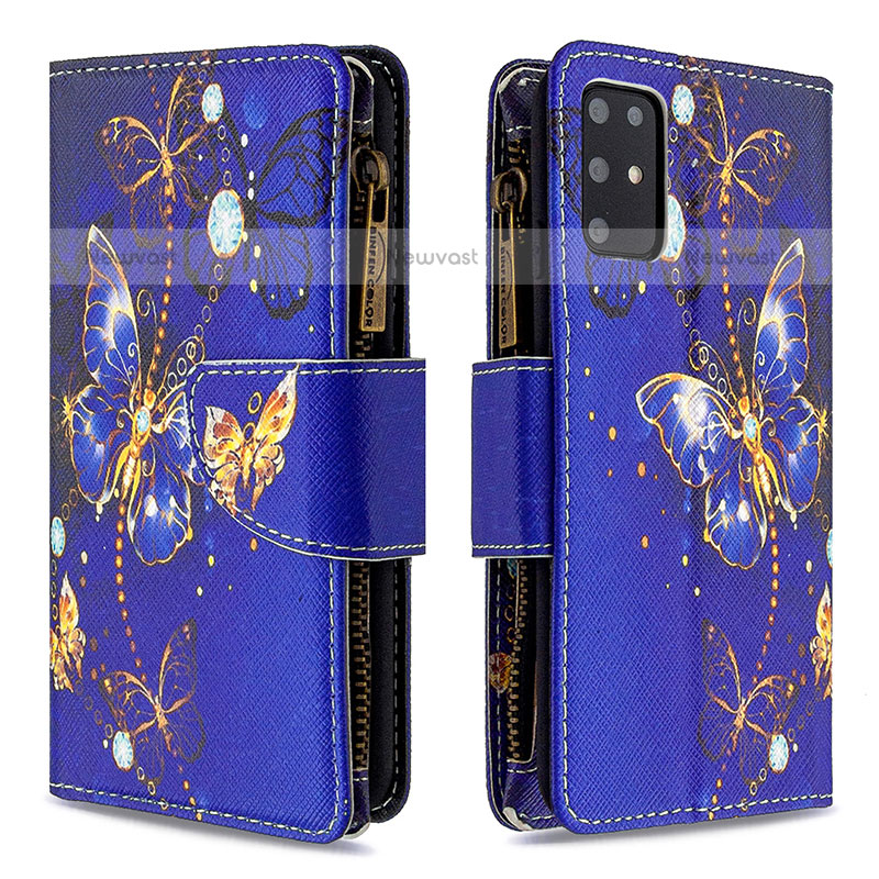 Leather Case Stands Fashionable Pattern Flip Cover Holder B04F for Samsung Galaxy S20 Plus 5G Navy Blue