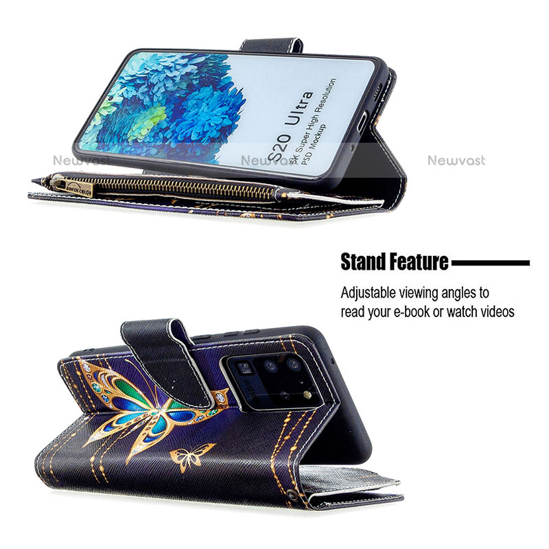 Leather Case Stands Fashionable Pattern Flip Cover Holder B04F for Samsung Galaxy S20 Ultra
