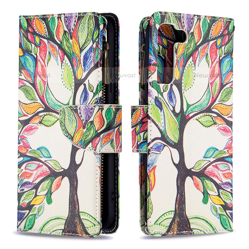 Leather Case Stands Fashionable Pattern Flip Cover Holder B04F for Samsung Galaxy S22 5G Green