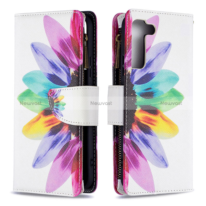 Leather Case Stands Fashionable Pattern Flip Cover Holder B04F for Samsung Galaxy S24 5G Colorful