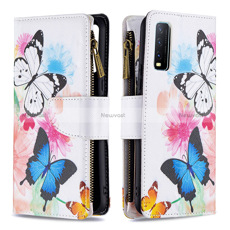 Leather Case Stands Fashionable Pattern Flip Cover Holder B04F for Vivo Y11s Colorful