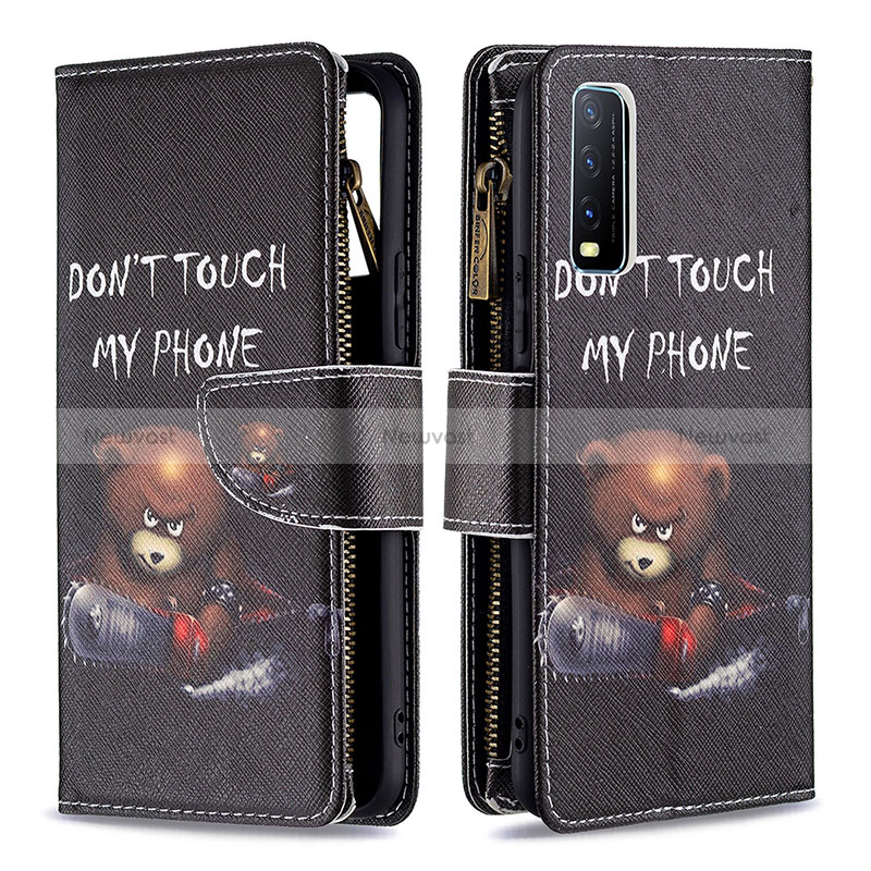 Leather Case Stands Fashionable Pattern Flip Cover Holder B04F for Vivo Y20