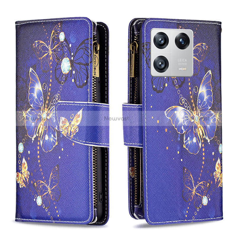 Leather Case Stands Fashionable Pattern Flip Cover Holder B04F for Xiaomi Mi 13 5G Navy Blue