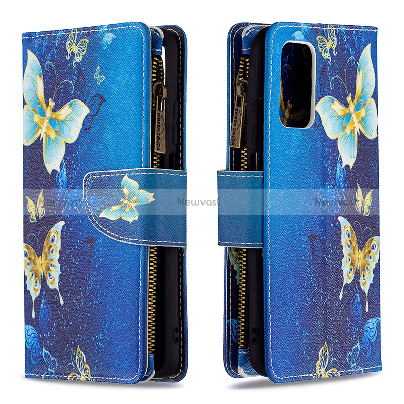 Leather Case Stands Fashionable Pattern Flip Cover Holder B04F for Xiaomi Poco M3 Blue