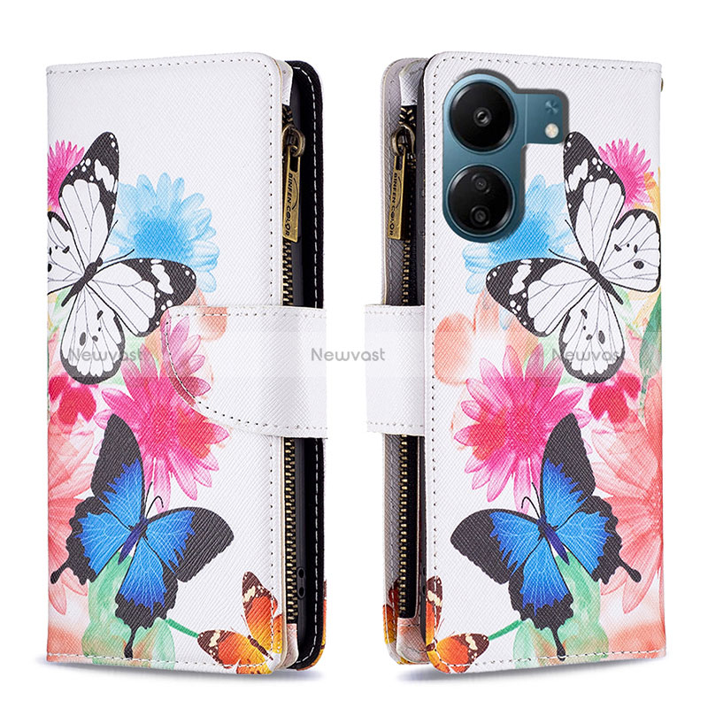 Leather Case Stands Fashionable Pattern Flip Cover Holder B04F for Xiaomi Redmi 13C Colorful