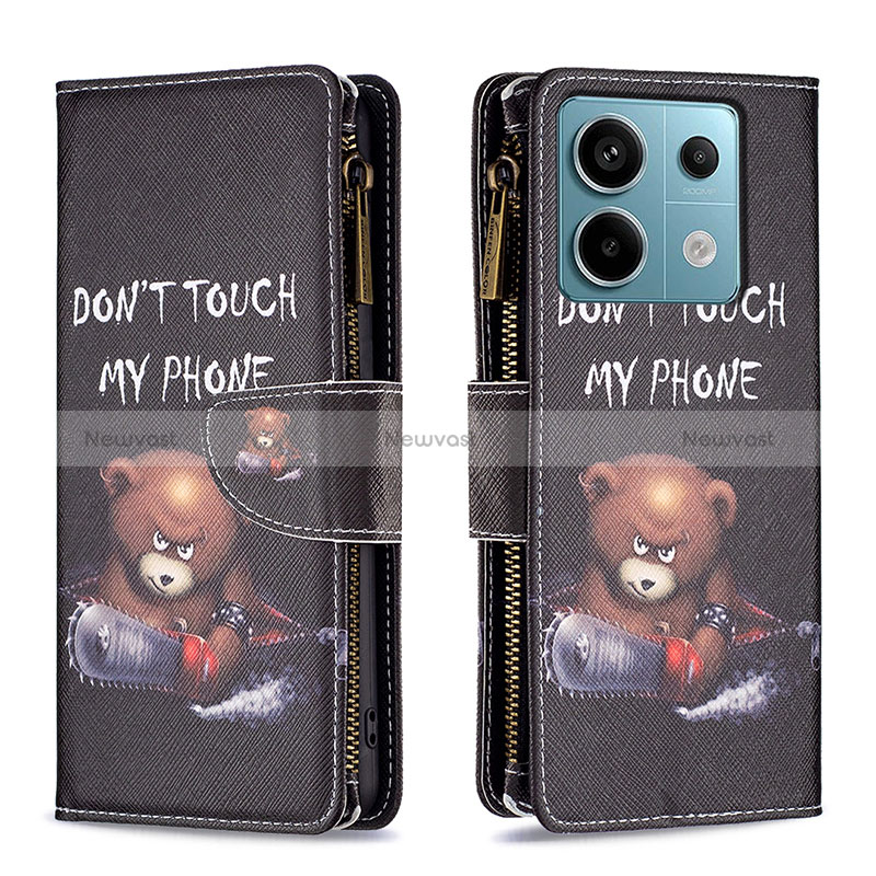 Leather Case Stands Fashionable Pattern Flip Cover Holder B04F for Xiaomi Redmi Note 13 Pro 5G