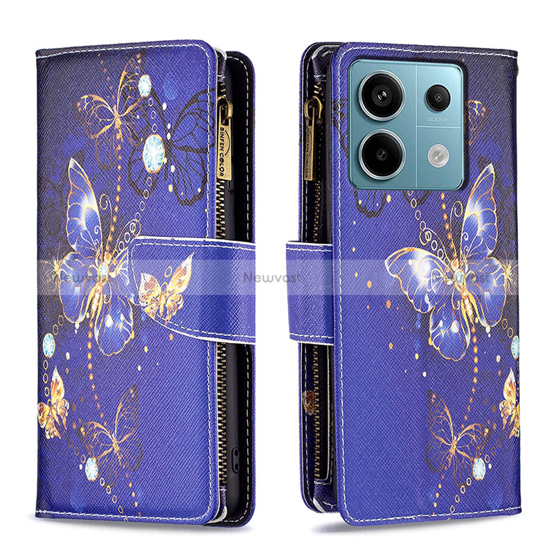 Leather Case Stands Fashionable Pattern Flip Cover Holder B04F for Xiaomi Redmi Note 13 Pro 5G Navy Blue