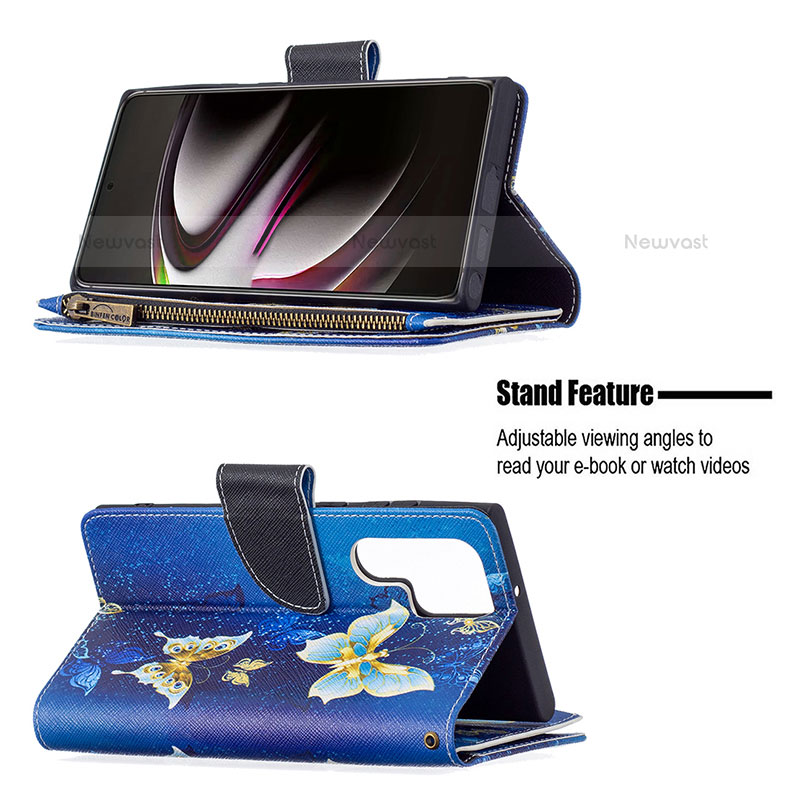 Leather Case Stands Fashionable Pattern Flip Cover Holder B05F for Samsung Galaxy S21 Ultra 5G