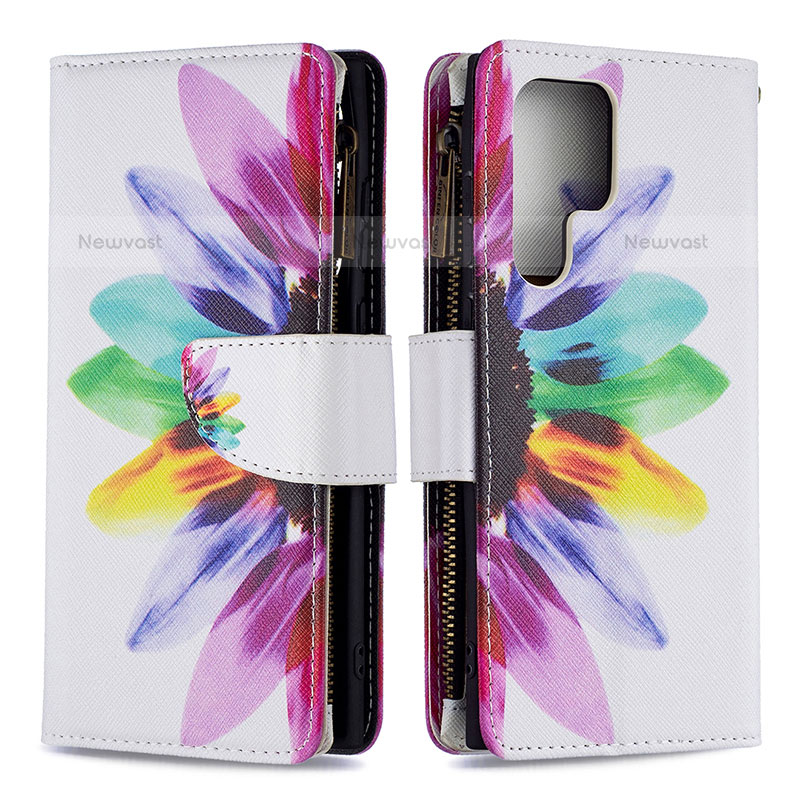 Leather Case Stands Fashionable Pattern Flip Cover Holder B05F for Samsung Galaxy S21 Ultra 5G Colorful
