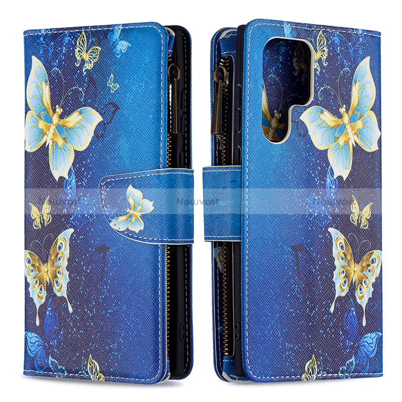 Leather Case Stands Fashionable Pattern Flip Cover Holder B05F for Samsung Galaxy S24 Ultra 5G