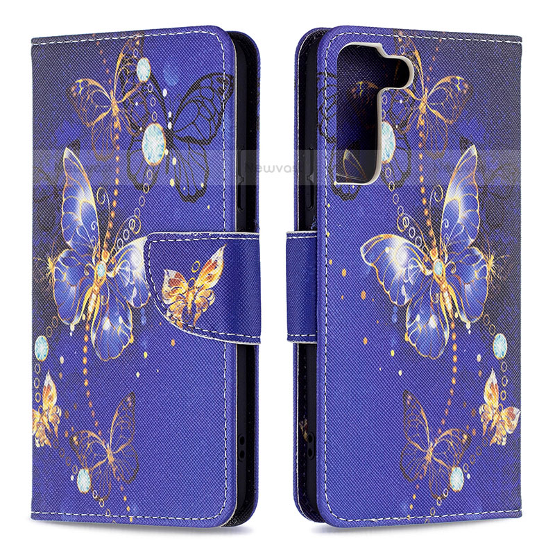 Leather Case Stands Fashionable Pattern Flip Cover Holder B09F for Samsung Galaxy S21 5G Navy Blue