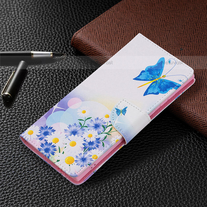 Leather Case Stands Fashionable Pattern Flip Cover Holder B09F for Samsung Galaxy S21 Ultra 5G Sky Blue