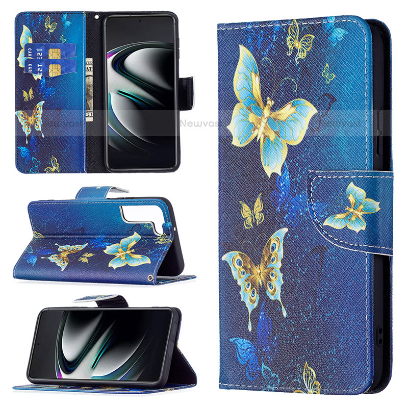 Leather Case Stands Fashionable Pattern Flip Cover Holder B09F for Samsung Galaxy S22 5G