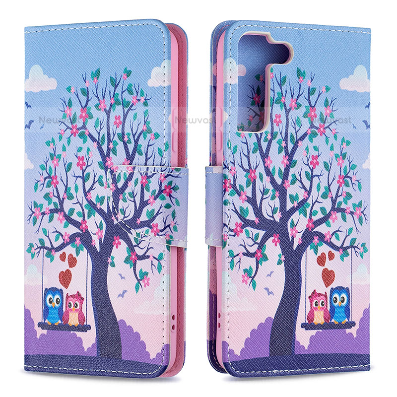 Leather Case Stands Fashionable Pattern Flip Cover Holder B09F for Samsung Galaxy S22 5G Clove Purple