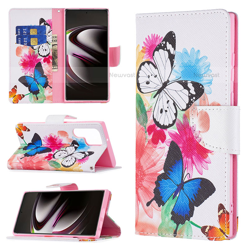 Leather Case Stands Fashionable Pattern Flip Cover Holder B09F for Samsung Galaxy S23 Ultra 5G