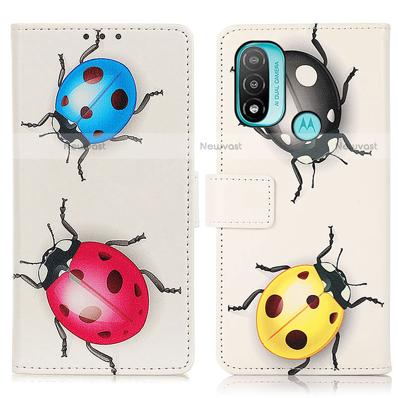 Leather Case Stands Fashionable Pattern Flip Cover Holder D02Y for Motorola Moto E20