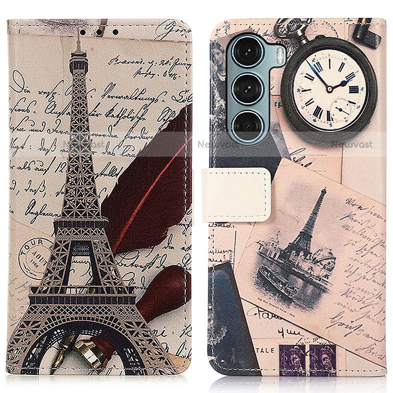 Leather Case Stands Fashionable Pattern Flip Cover Holder D02Y for Motorola Moto G200 5G Gray