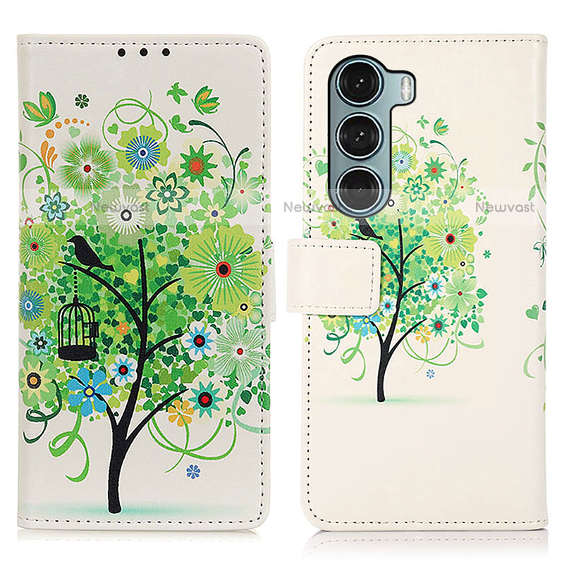 Leather Case Stands Fashionable Pattern Flip Cover Holder D02Y for Motorola Moto G200 5G Green