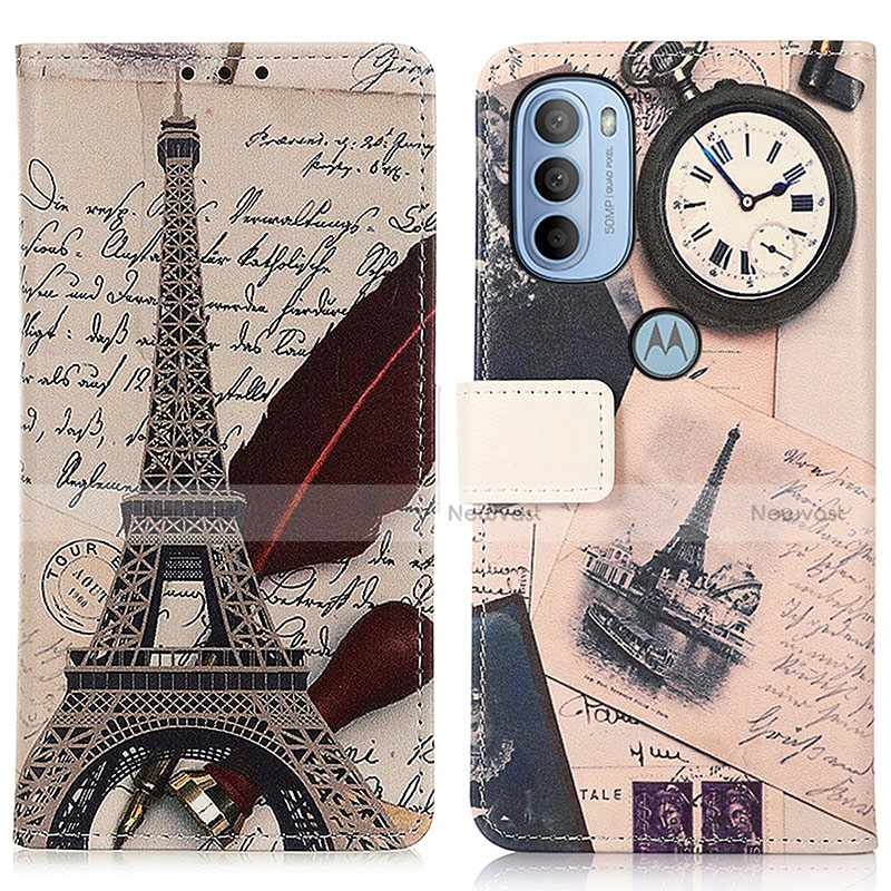 Leather Case Stands Fashionable Pattern Flip Cover Holder D02Y for Motorola Moto G41