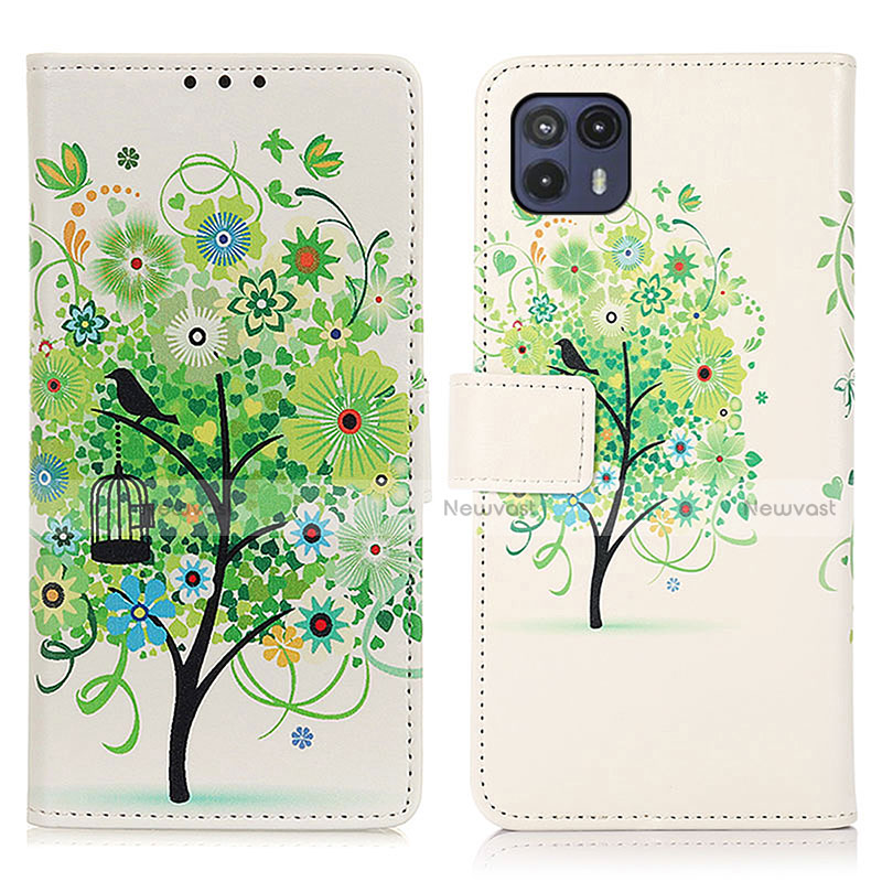 Leather Case Stands Fashionable Pattern Flip Cover Holder D02Y for Motorola Moto G50 5G Green