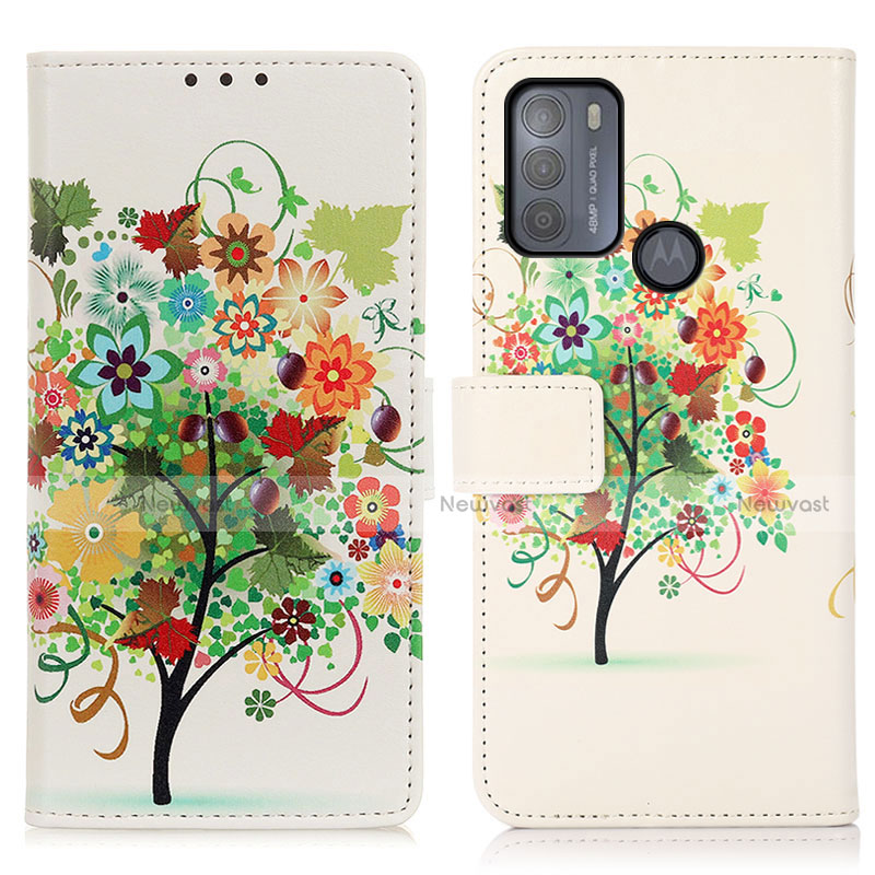 Leather Case Stands Fashionable Pattern Flip Cover Holder D02Y for Motorola Moto G50 Colorful