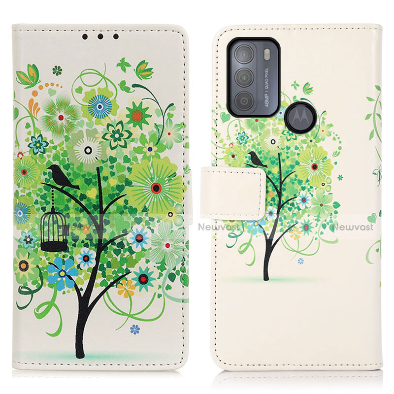Leather Case Stands Fashionable Pattern Flip Cover Holder D02Y for Motorola Moto G50 Green