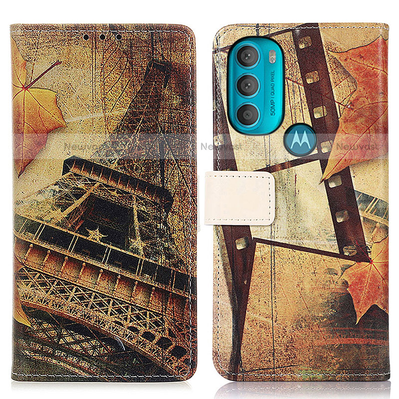 Leather Case Stands Fashionable Pattern Flip Cover Holder D02Y for Motorola Moto G71 5G