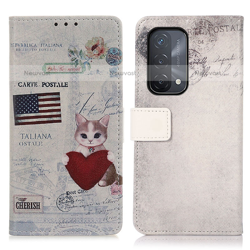 Leather Case Stands Fashionable Pattern Flip Cover Holder D02Y for OnePlus Nord N200 5G