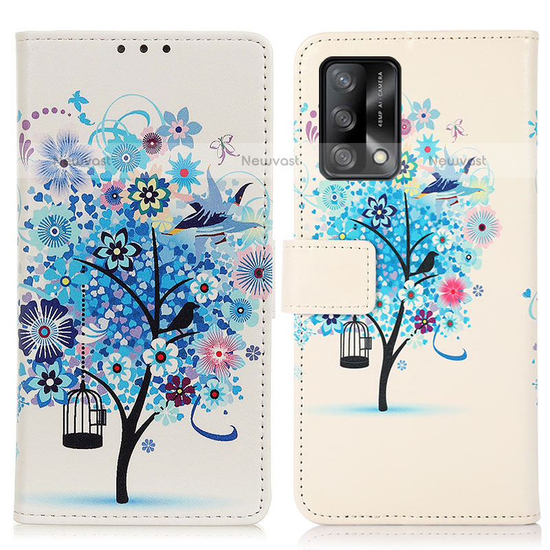 Leather Case Stands Fashionable Pattern Flip Cover Holder D02Y for Oppo A74 4G Blue
