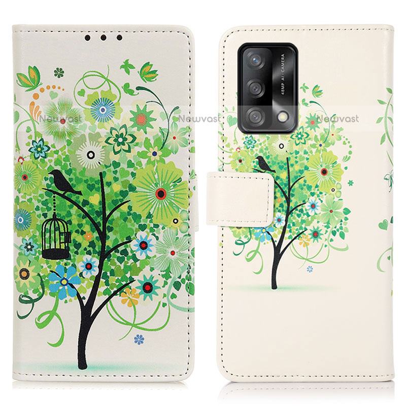 Leather Case Stands Fashionable Pattern Flip Cover Holder D02Y for Oppo A74 4G Green