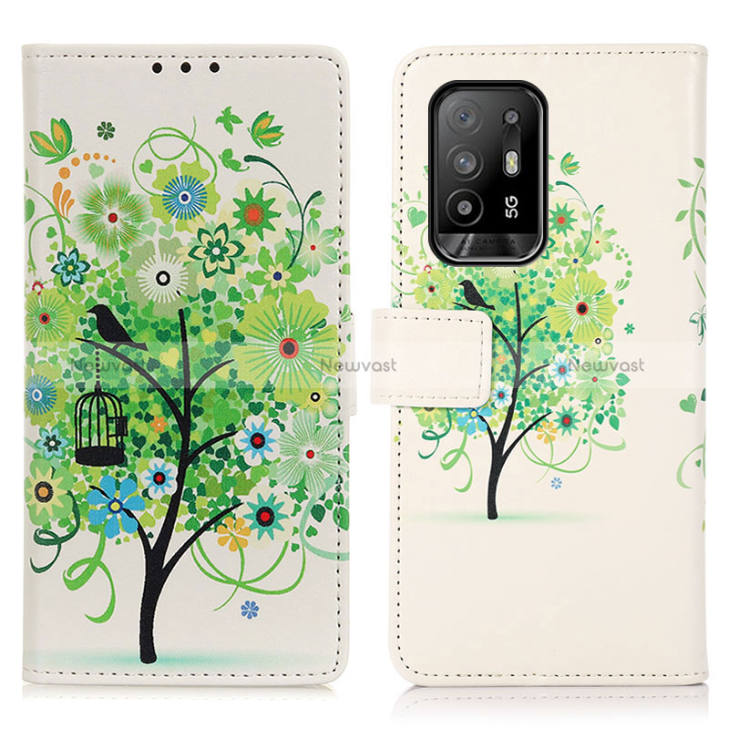 Leather Case Stands Fashionable Pattern Flip Cover Holder D02Y for Oppo Reno5 Z 5G Green