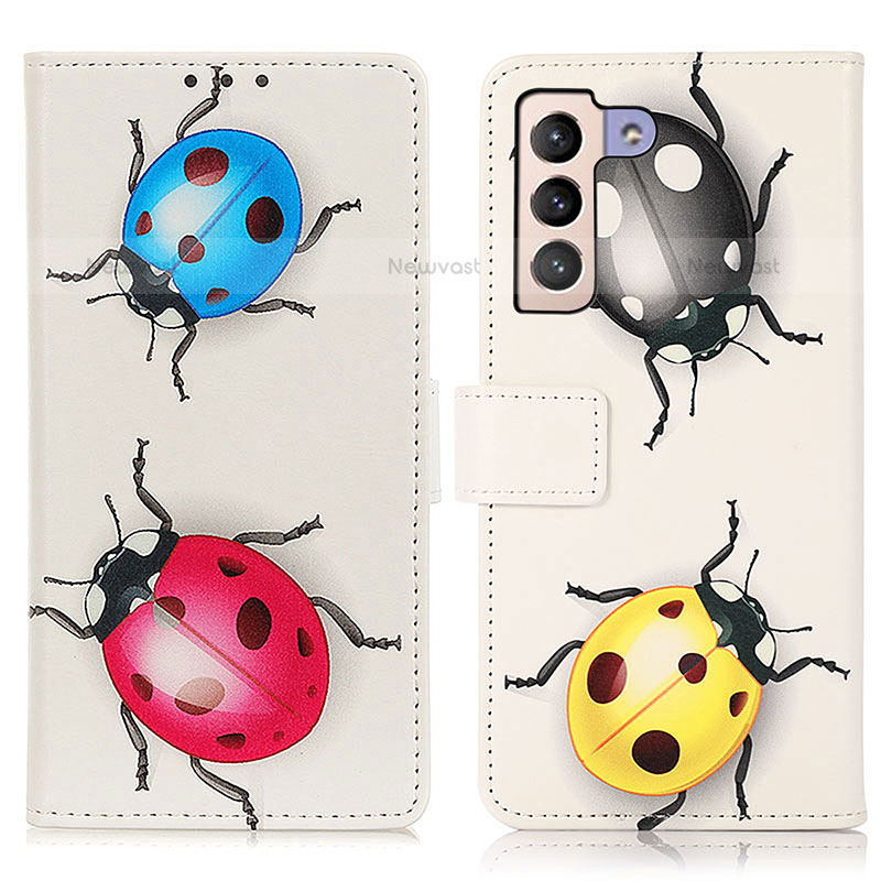 Leather Case Stands Fashionable Pattern Flip Cover Holder D02Y for Samsung Galaxy S21 5G Colorful