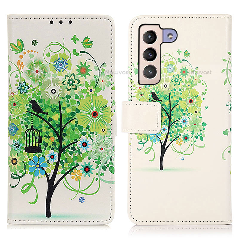 Leather Case Stands Fashionable Pattern Flip Cover Holder D02Y for Samsung Galaxy S21 5G Green